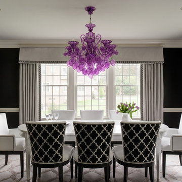 Black and White Dining Room with Pop of Color