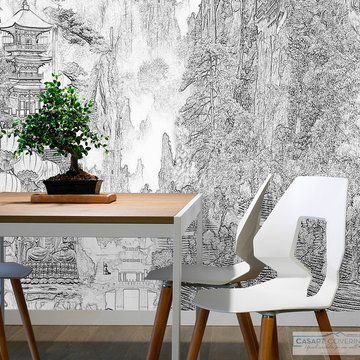 Black & White Etching China Mural - Casart Coverings Scenoiserie Collection