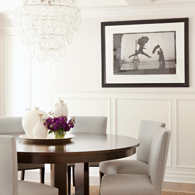 Inspiration for a mid-sized transitional dark wood floor enclosed dining room remodel in Los Angeles with white walls and no fireplace
