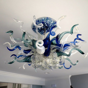 Blown Glass Chandelier - Art Glass Chandelier - Art Glass Lighting -Semi Flush