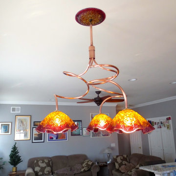 Blown Glass Chandelier : Twisted Copper Install