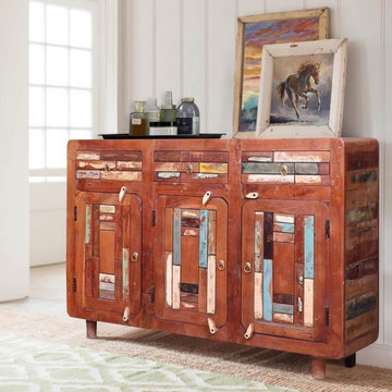 Bonnieville Reclaimed Wood Mosaic Inlay 3 Drawer Rustic Sideboard