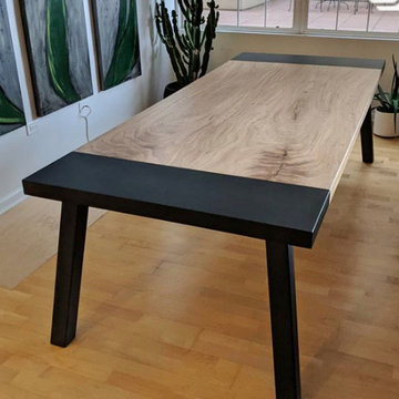 Bookmatched Elm Dining Table with Steel Breadboards