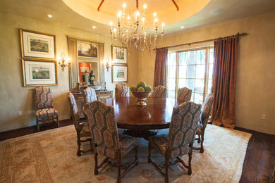 Large elegant travertine floor and beige floor dining room photo in New Orleans with beige walls and no fireplace