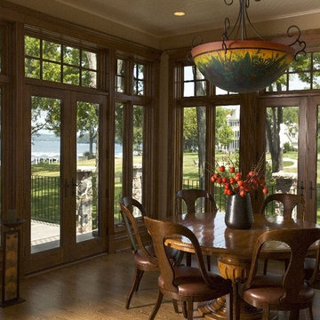 Breakfast Room with French Doors and Art Glass Chandelier