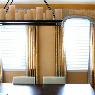 Bright Cornices, Drapes, and Shades. Dining Perfection.