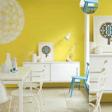 Bright Modern Dining Room in Yellows and Whites
