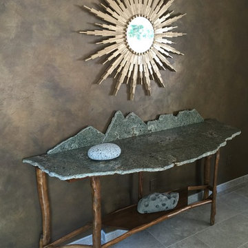 Mountain range Buffet Table in travertine and driftwood