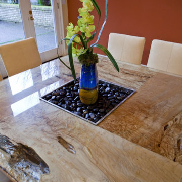 Burl Dining Table with Glass Top / Walnut Base
