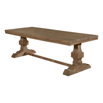California Casual Rustic Recycled Teak Trestle Base Dining Table
