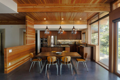 Example of a trendy concrete floor kitchen/dining room combo design in Seattle