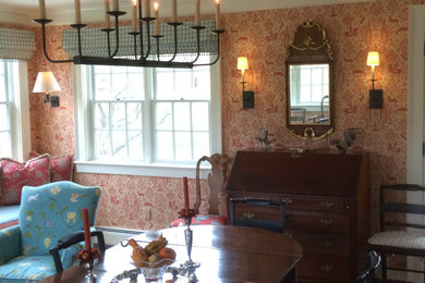 Inspiration for a mid-sized timeless medium tone wood floor kitchen/dining room combo remodel in Burlington with beige walls