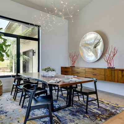 Trendy light wood floor dining room photo in Austin with white walls and no fireplace