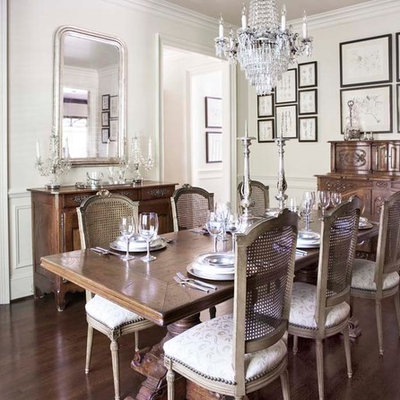 Enclosed dining room - large traditional dark wood floor enclosed dining room idea in Other with white walls