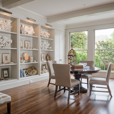 Elegant dark wood floor dining room photo in San Francisco with beige walls