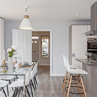 Design ideas for a medium sized contemporary dining room in Buckinghamshire with grey walls and grey floors.