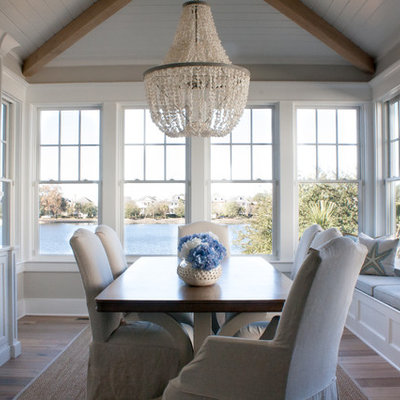 Mid-sized beach style kitchen/dining room combo photo in Charleston with gray walls