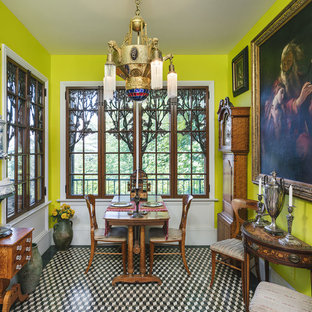 Dining room - victorian multicolored floor dining room idea in Portland with green walls