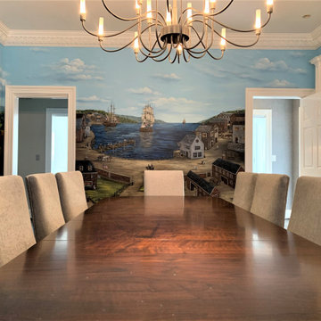 Colonial-Revolutionary Murals, hand painted throughout a dining room.