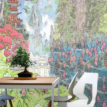 Colorized China Mural - Casart Coverings Scenoiserie Collection