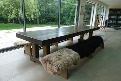 Contemporary 4.2m dining table and traditional benches