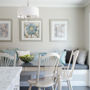 Transitional dark wood floor great room photo in New York with beige walls and no fireplace