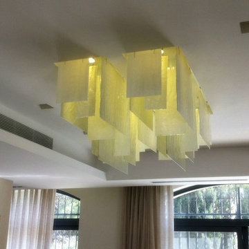 CONTEMPORARY CUSTOM RECTANGULAR GLASS CHANDELIER, PLISS`E custom chandelier by G