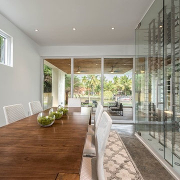 Contemporary Dining Room and Wine Cellar