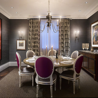 Dining room - contemporary dark wood floor dining room idea in Philadelphia with gray walls