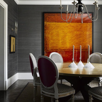 Trendy dark wood floor dining room photo in Philadelphia with gray walls