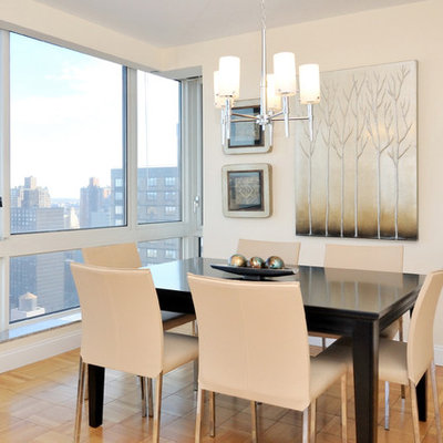 Dining room - contemporary medium tone wood floor dining room idea in New York with beige walls