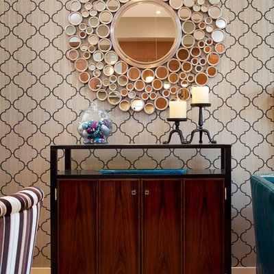 Trendy medium tone wood floor dining room photo in Other