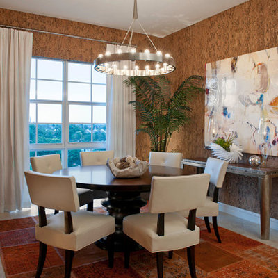 Trendy dining room photo in Miami with brown walls