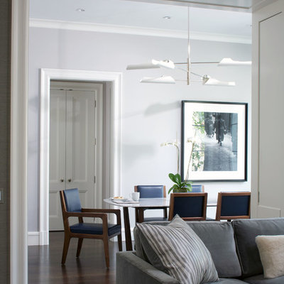 Inspiration for a contemporary dining room remodel in Chicago with white walls