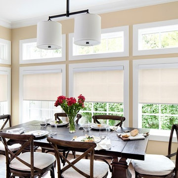 Contemporary Dining Room Roller Shades | 3% Solar in White/Linen