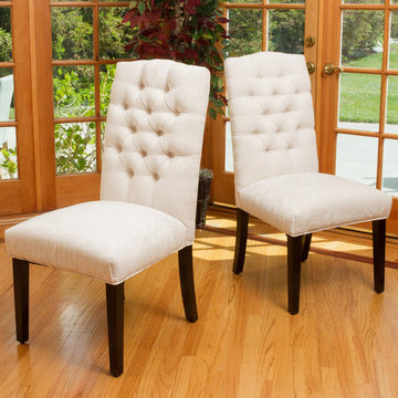Contemporary Dining Space featuring Ivory soft fabric Dining Chairs