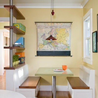 Example of a trendy medium tone wood floor kitchen/dining room combo design in San Francisco
