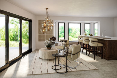 Inspiration for a large contemporary ceramic tile and beige floor dining room remodel in Denver with white walls