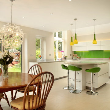 Contemporary white kitchen with a splash of green