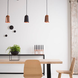 Ispirazione per una grande sala da pranzo industriale con pareti bianche
