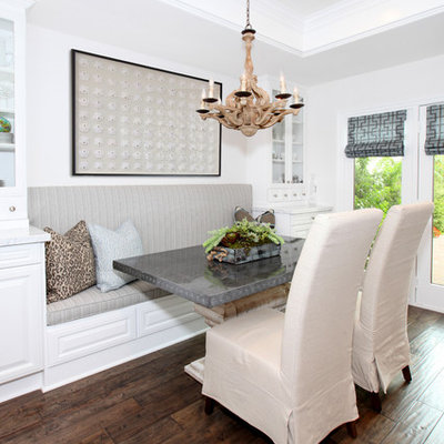 Beach style dark wood floor kitchen/dining room combo photo in Orange County with no fireplace