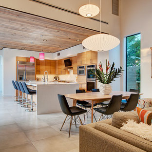 Example of a trendy gray floor great room design in Orange County