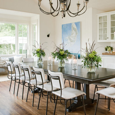 Large cottage dark wood floor and brown floor enclosed dining room photo in San Francisco with white walls and no fireplace