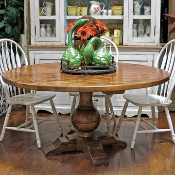 Country Willow Round Globe Pedestal Barn Wood Table. Many Sizes.