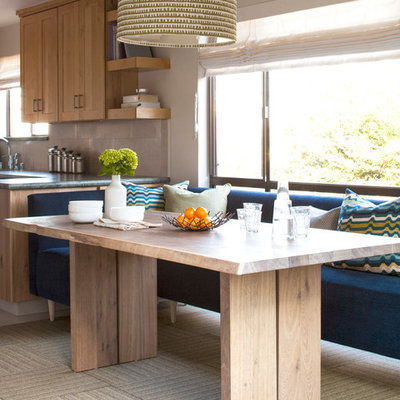 Kitchen/dining room combo - small contemporary carpeted kitchen/dining room combo idea in San Francisco with beige walls