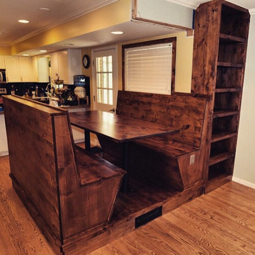 Custom built in dining table, benches and shelves