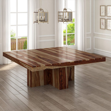Dallas Ranch Solid Wood Pedestal Rustic Large Square Dining Room Table