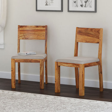 Delaware Rustic Solid Wood Dining Chair with Upholstered Seat