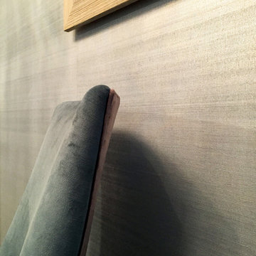 Detail of Custom Upholstered Dining chair & Wallpaper