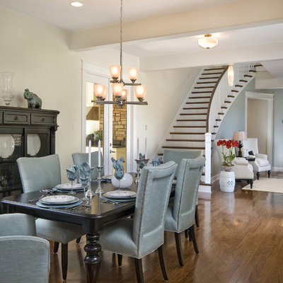 Dining room - contemporary medium tone wood floor dining room idea in Other with beige walls